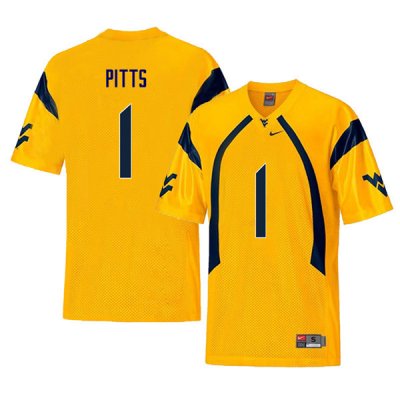 Men's West Virginia Mountaineers NCAA #1 Derrek Pitts Yellow Authentic Nike Retro Stitched College Football Jersey FS15E37FF